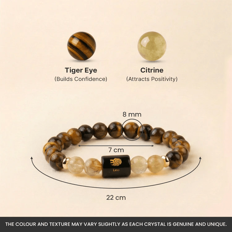 Leo (सिंह राशि) Zodiac Tiger Eye & Citrine Bracelet - AstroGuruji
