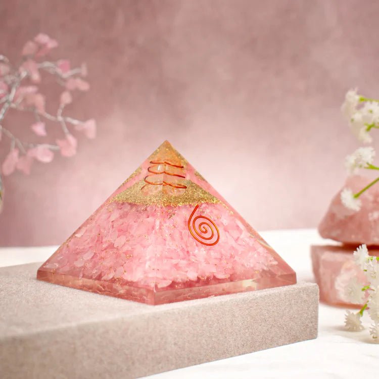 Rose Quartz orgonite pyramid for love and healing - AstroGuruji