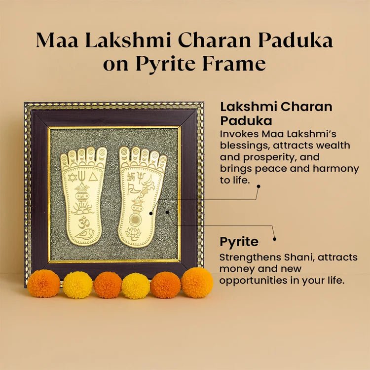 Maa Lakshmi Charan Paduka on Pyrite Frame - Astroguruji