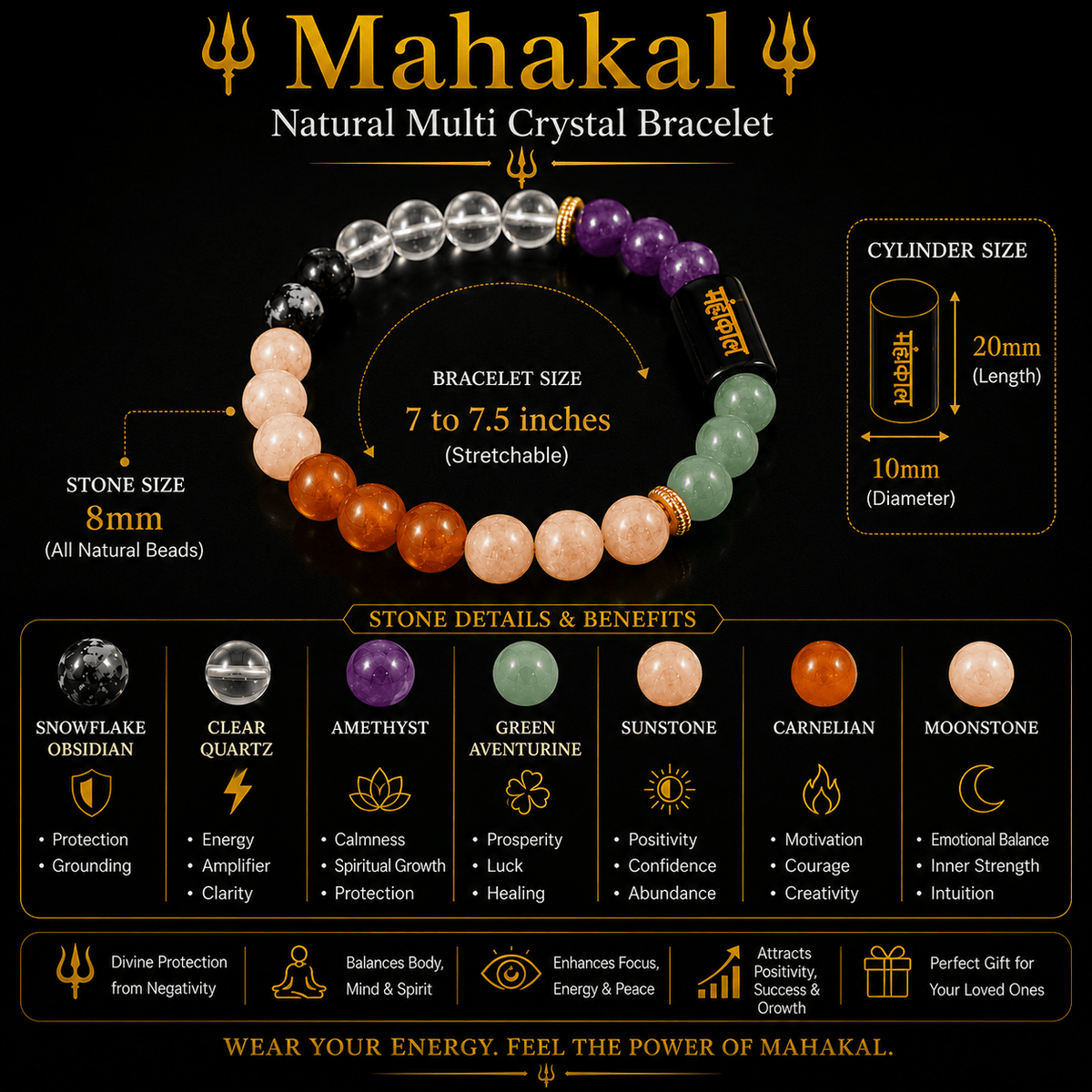Mahakal Natural Multi Crystal Bracelet - AstroGuruji