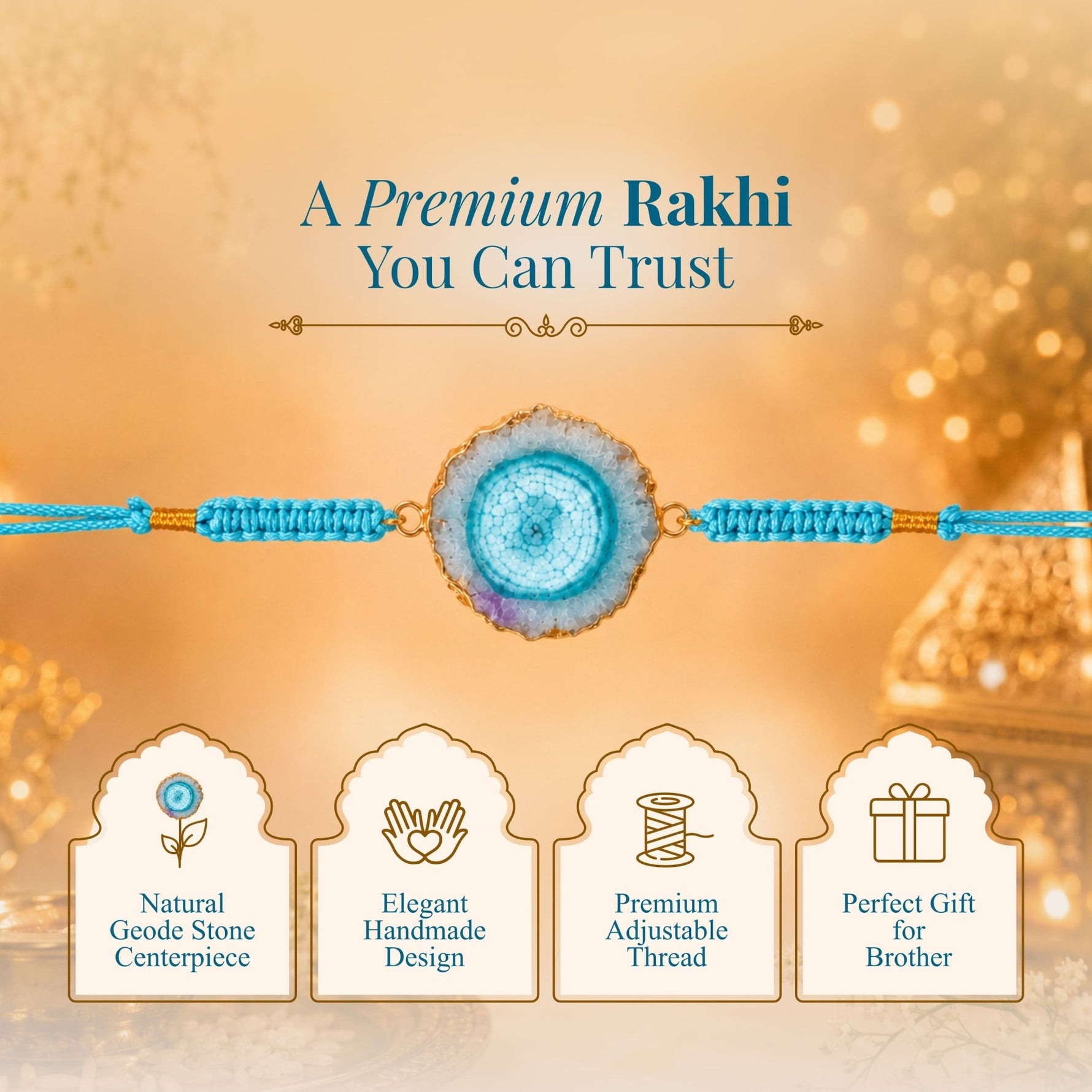 Ocean Aura Geode Rakhi – Handmade Natural Stone Rakhi with Premium Thread - AstroGuruji