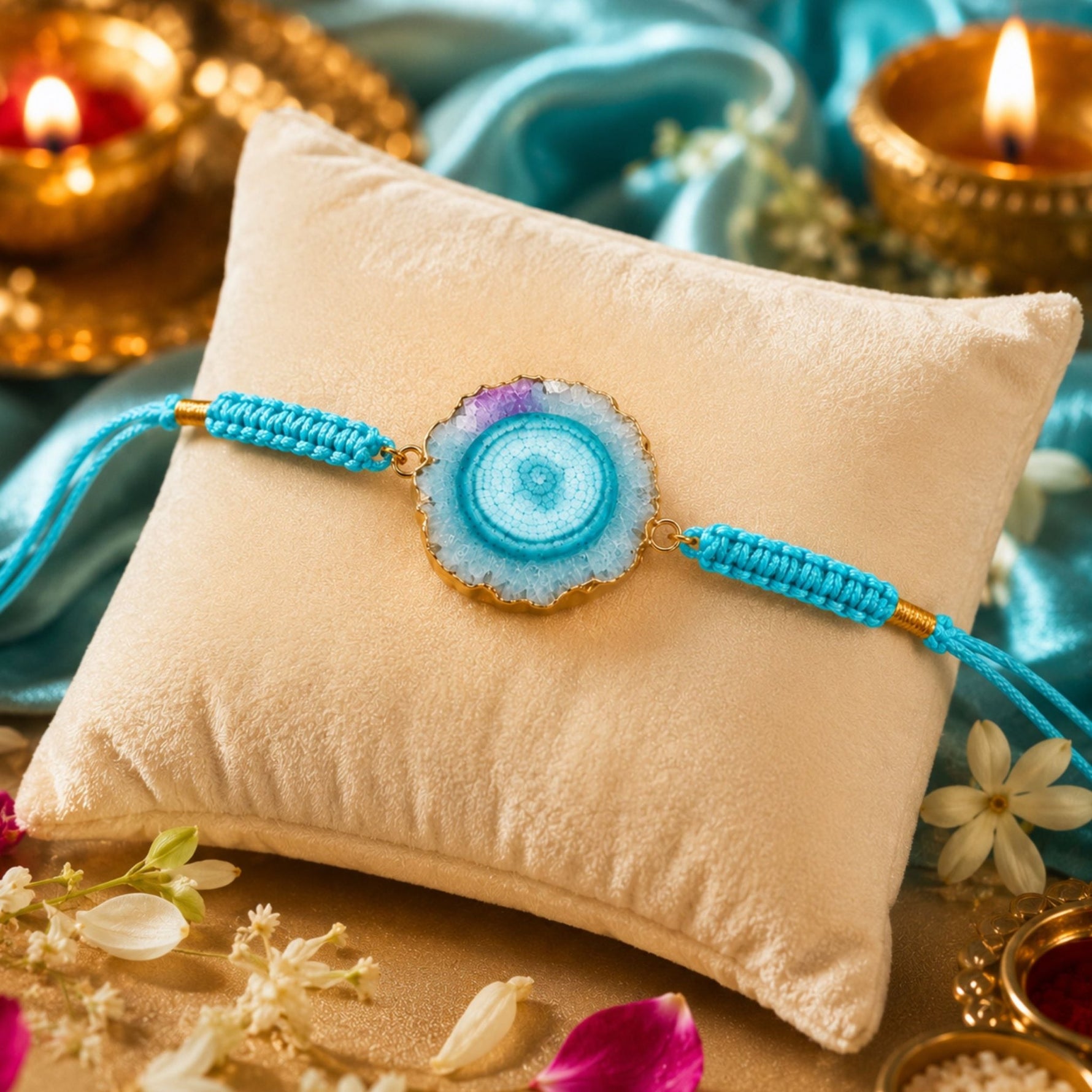 Ocean Aura Geode Rakhi – Handmade Natural Stone Rakhi with Premium Thread - AstroGuruji