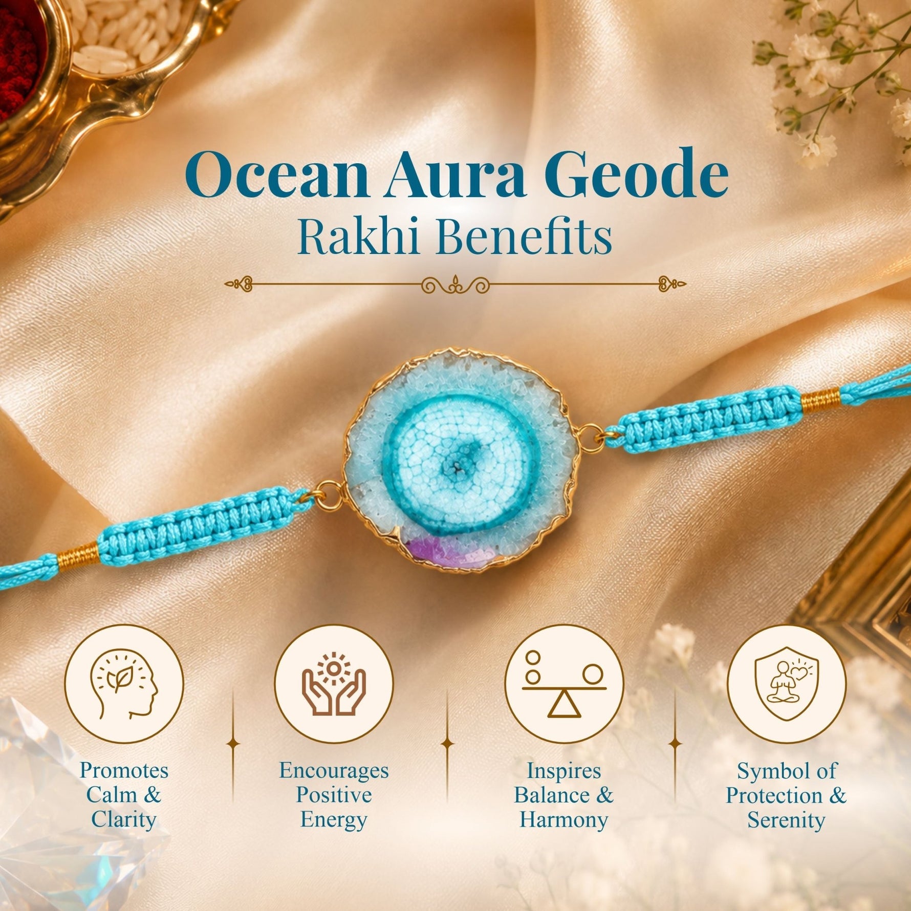 Ocean Aura Geode Rakhi – Handmade Natural Stone Rakhi with Premium Thread - AstroGuruji