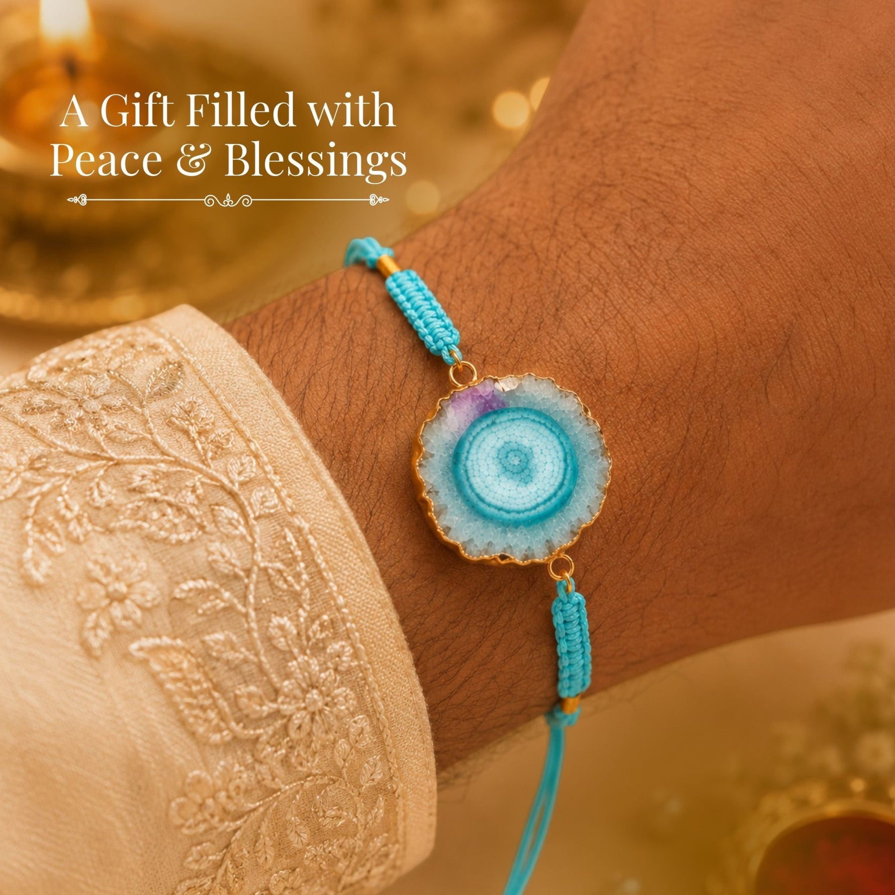 Ocean Aura Geode Rakhi – Handmade Natural Stone Rakhi with Premium Thread - AstroGuruji