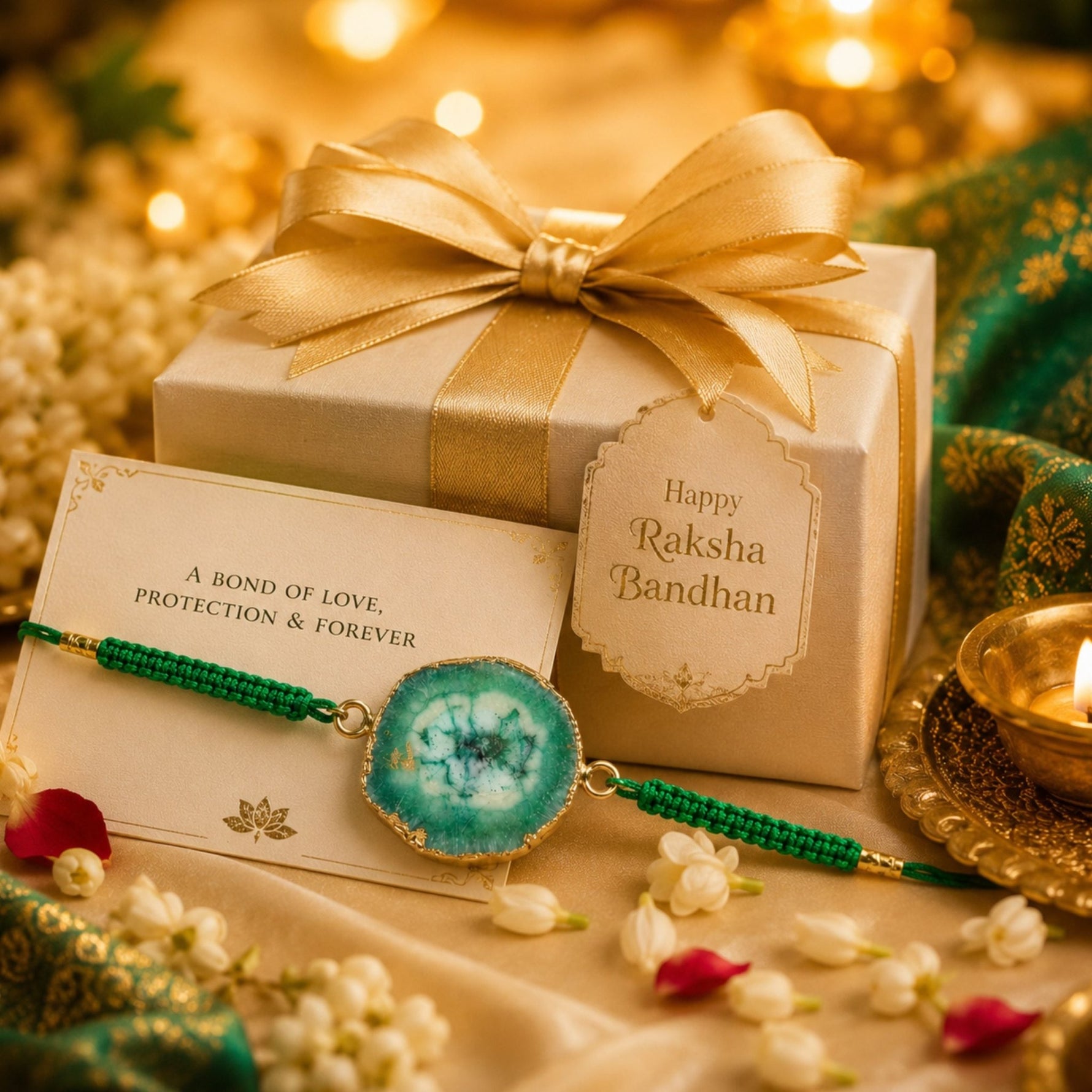 Ocean Aura Green Stone Rakhi – Handmade Natural Geode Rakhi with Premium Thread - AstroGuruji