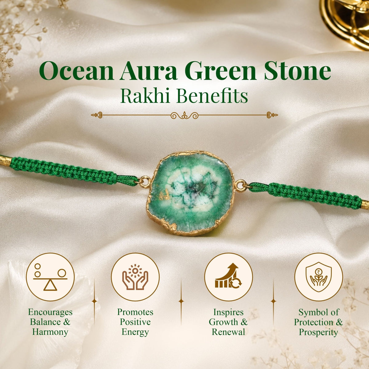 Ocean Aura Green Stone Rakhi – Handmade Natural Geode Rakhi with Premium Thread - AstroGuruji