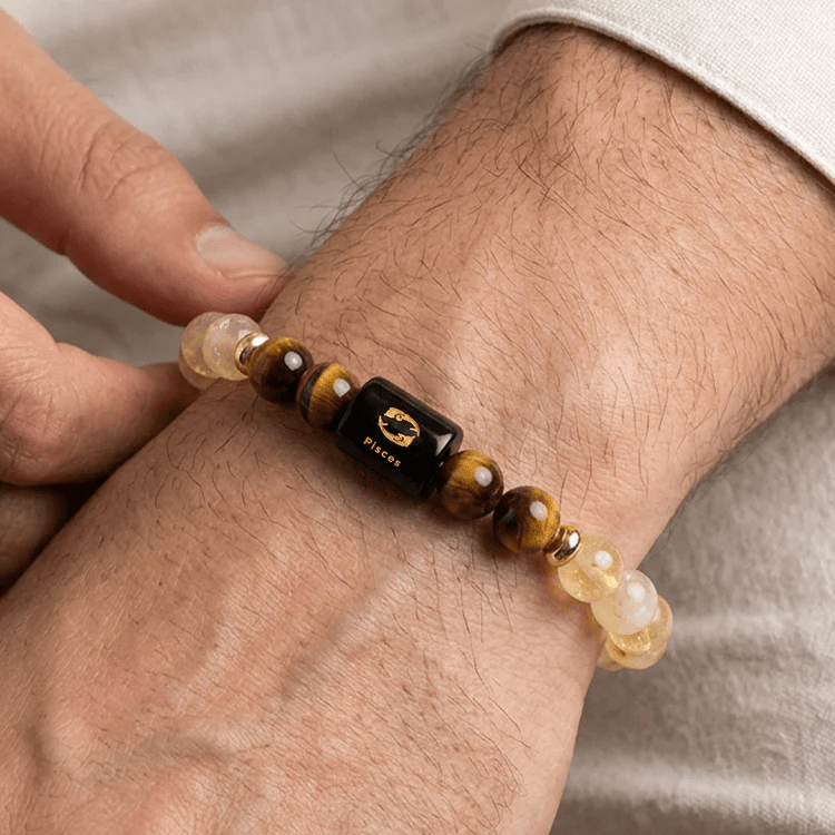 Pisces (मीन राशि) Zodiac Citrine & Tiger Eye Bracelet - AstroGuruji