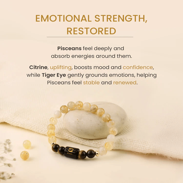 Pisces (मीन राशि) Zodiac Citrine & Tiger Eye Bracelet - AstroGuruji