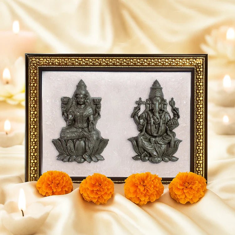 Pyrite Lakshmi - Ganesh Ji on Selenite Frame - Astroguruji
