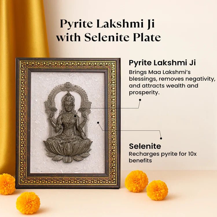 Pyrite Lakshmi Ji on Selenite Frame - Astroguruji