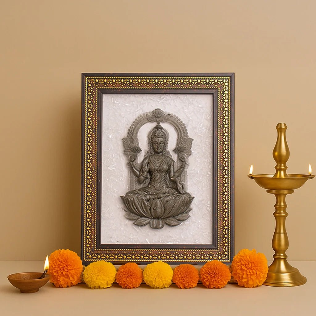 Pyrite Lakshmi Ji on Selenite Frame - Astroguruji