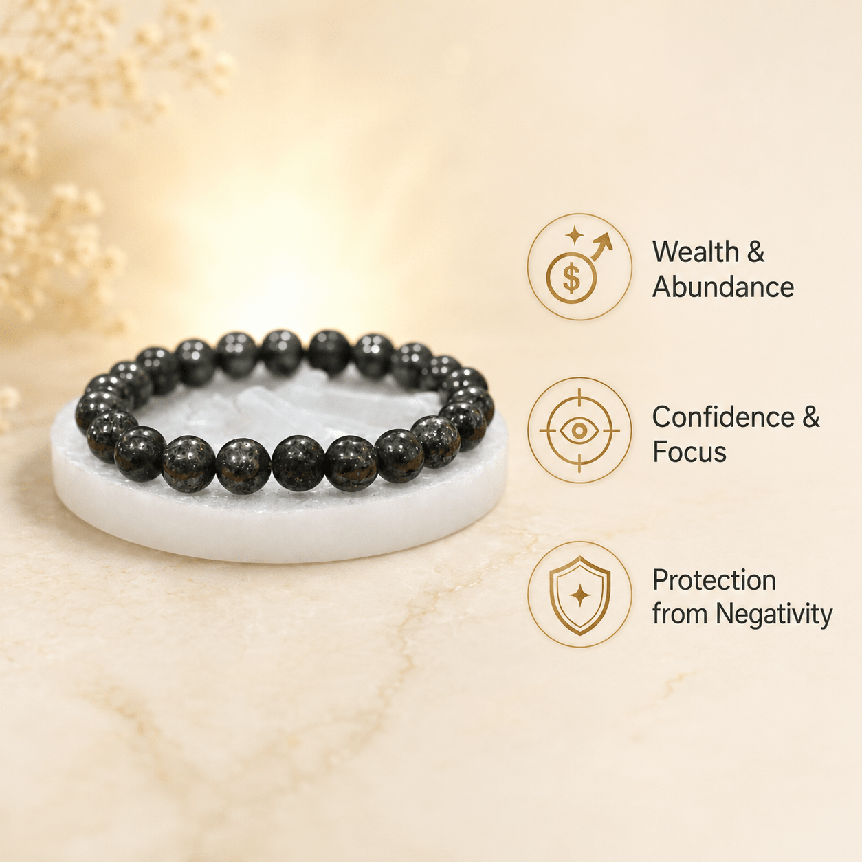 Raw Pyrite Bracelet for Money with FREE Raw Selenite Plate - AstroGuruji
