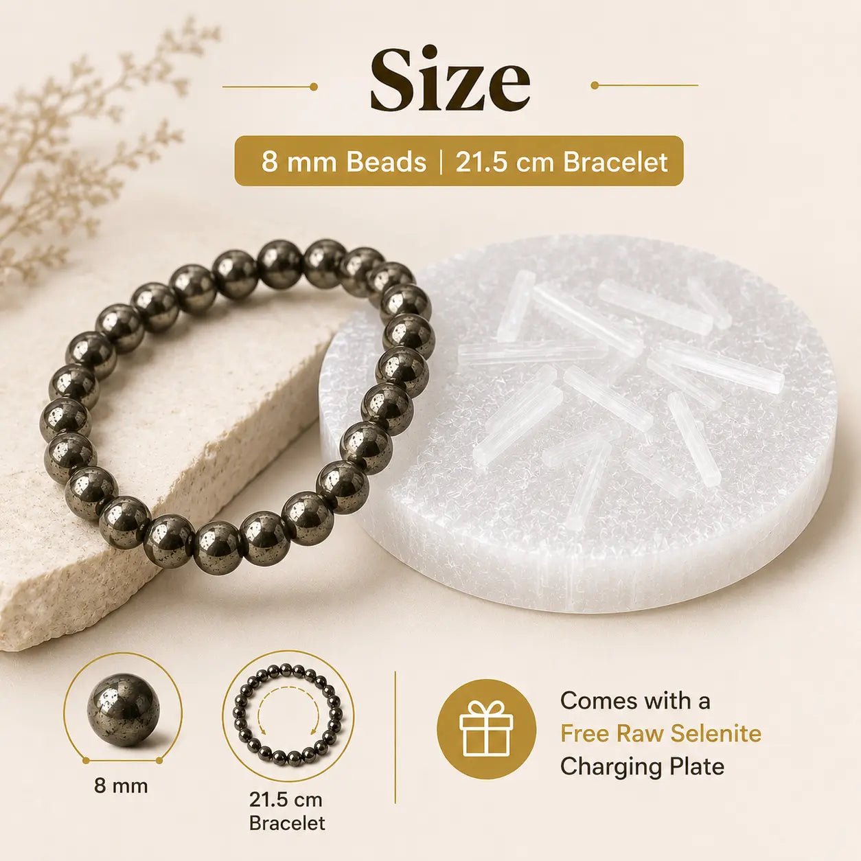 Raw Pyrite Bracelet for Money with FREE Raw Selenite Plate - AstroGuruji