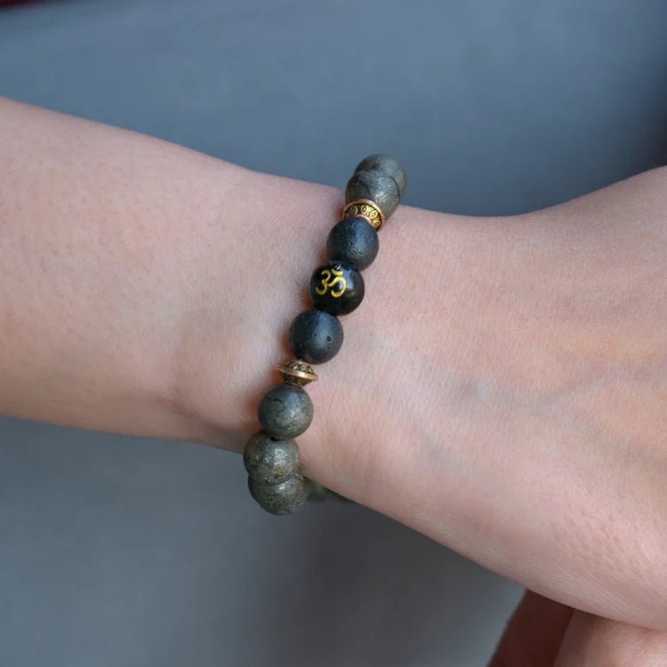 Raw Pyrite Bracelet with Om bead - Astroguruji