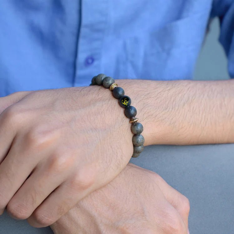 Raw Pyrite Bracelet with Om bead - Astroguruji