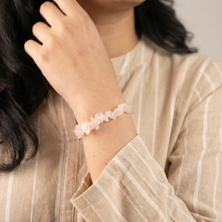 Rose Quartz Chips Bracelet Stretchable - Astroguruji