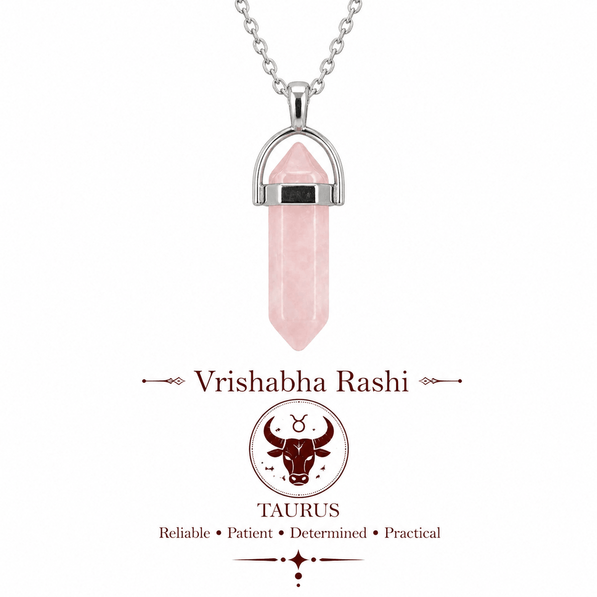 Rose Quartz Pencil Pendant (Vrishabha Rashi) Taurus - AstroGuruji