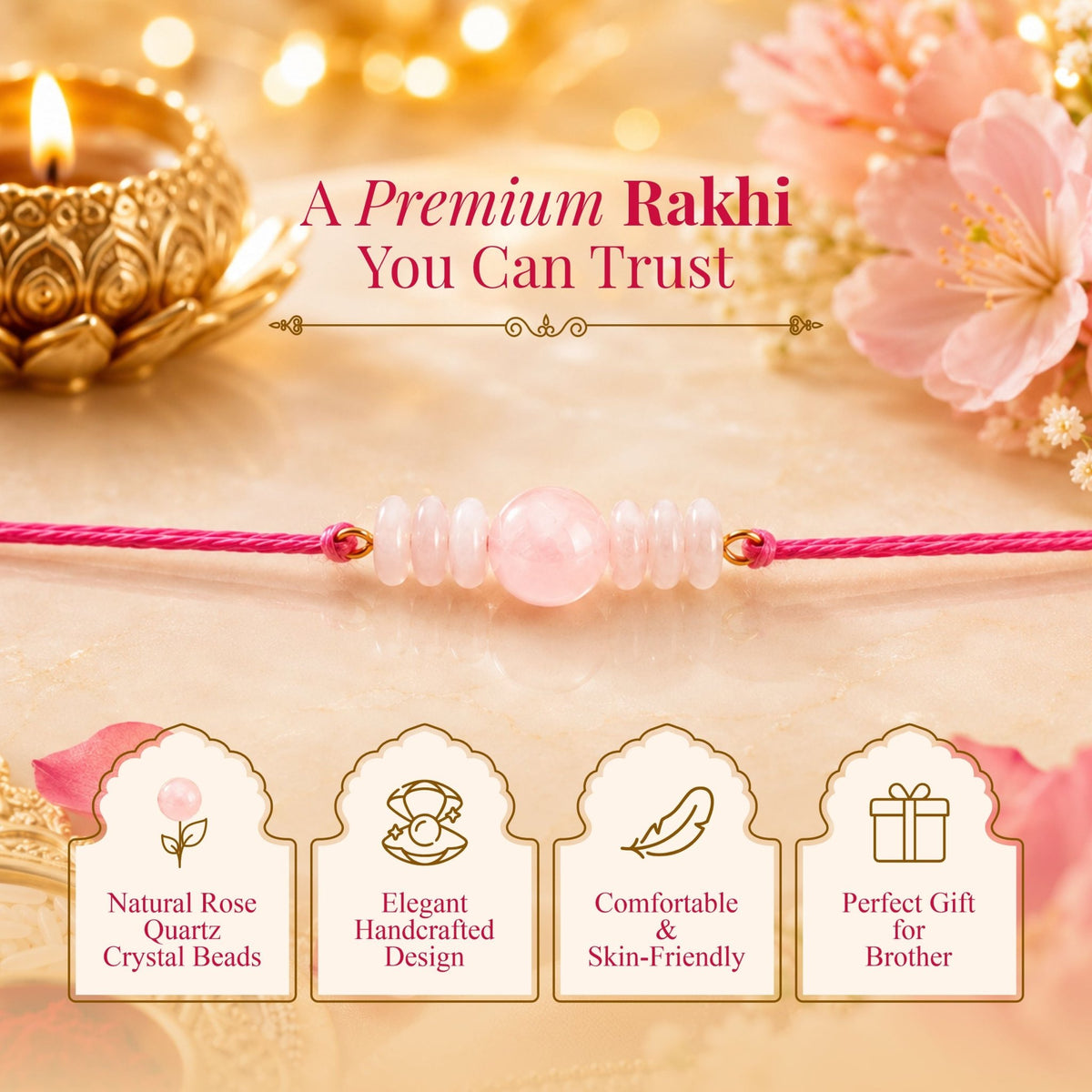 Rose Quartz Rakhi - AstroGuruji