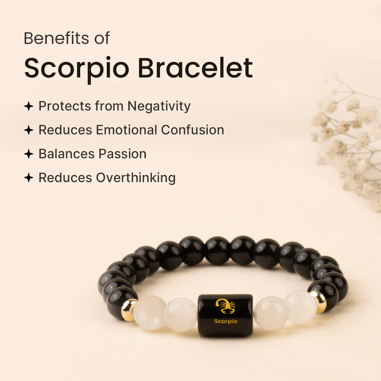Scorpio (वृश्चिक राशि) Zodiac Black Obsidian & Milky Quartz Bracelet - AstroGuruji