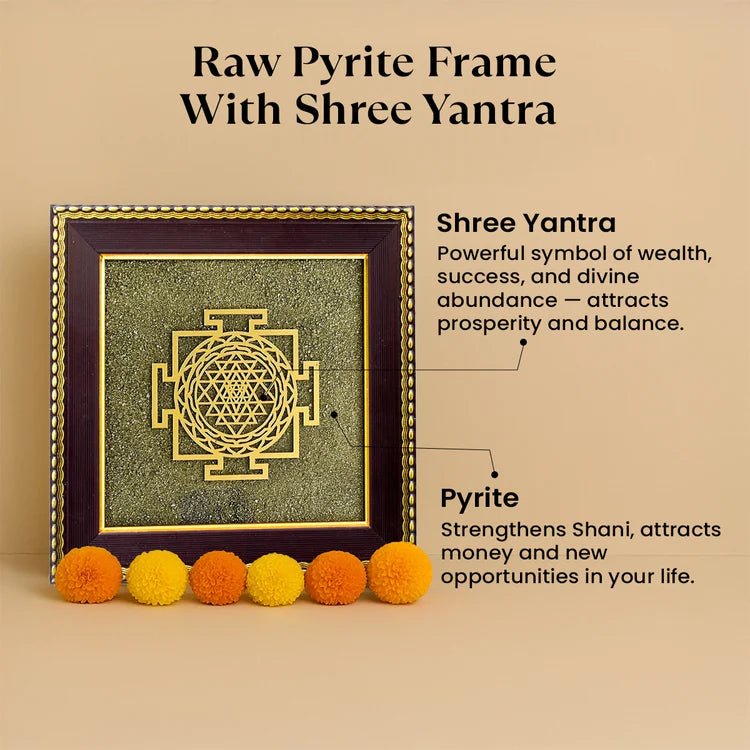 Shree Yantra on Raw Pyrite Frame - Astroguruji