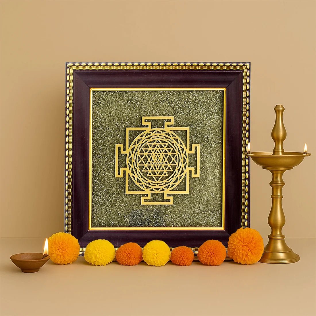 Shree Yantra on Raw Pyrite Frame - Astroguruji