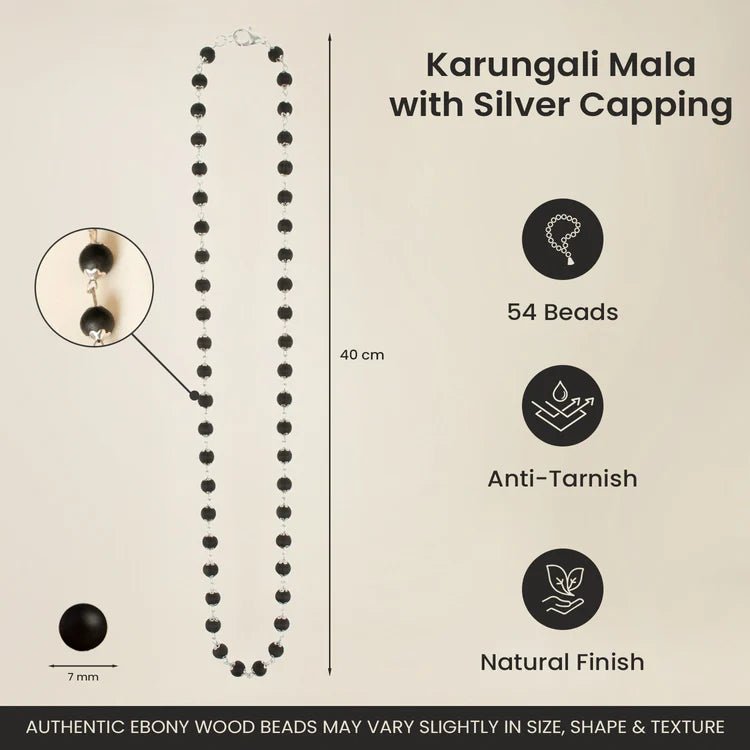 Silver Capped Karungali Malai - Astroguruji