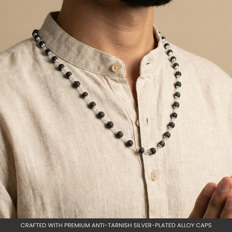 Silver Capped Karungali Malai - Astroguruji