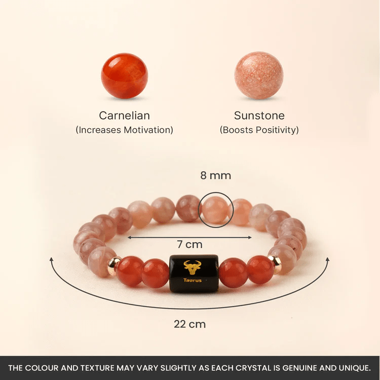 Taurus (वृषभ राशि) Zodiac Sunstone & Carnelian Bracelet - AstroGuruji