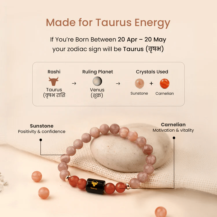 Taurus (वृषभ राशि) Zodiac Sunstone & Carnelian Bracelet - AstroGuruji