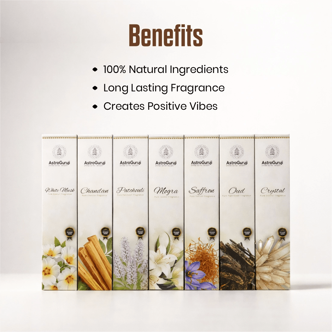 AstroGuruji 7 Premium Incense Sticks Gift Set - Pure Fragrance Agarbatti Combo for Pooja and Meditation