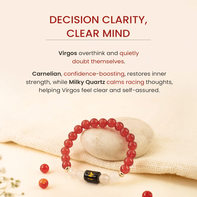Virgo (कन्या राशि) Zodiac Carnelian & Milky Quartz Bracelet - AstroGuruji
