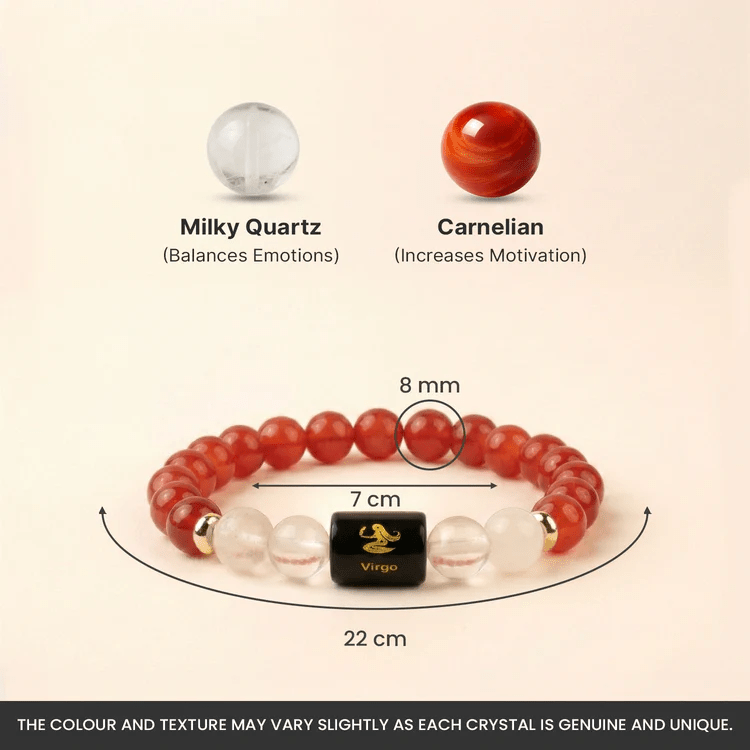 Virgo (कन्या राशि) Zodiac Carnelian & Milky Quartz Bracelet - AstroGuruji