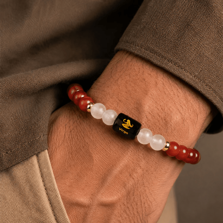 Virgo (कन्या राशि) Zodiac Carnelian & Milky Quartz Bracelet - AstroGuruji