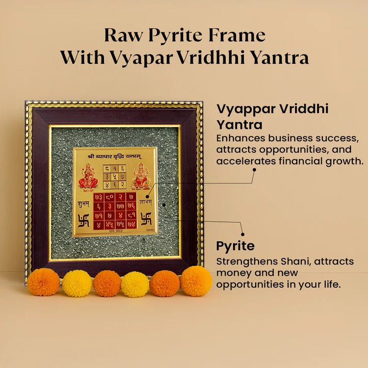 Vyapar Vridhhi Yantra on Raw Pyrite Frame - Astroguruji