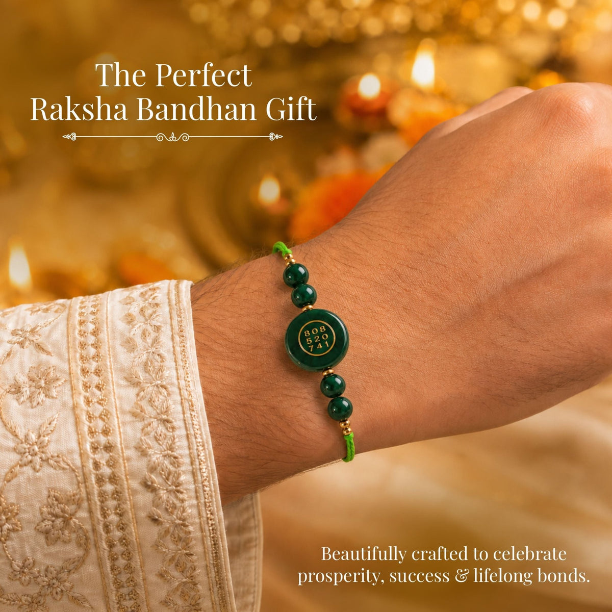 Wealth code green jade Rakhi - AstroGuruji