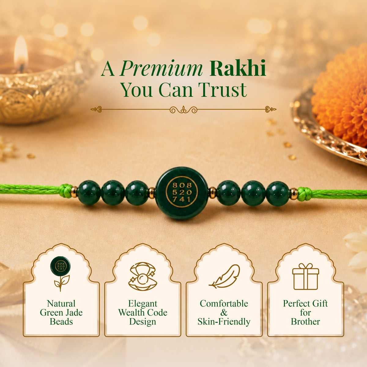 Wealth code green jade Rakhi - AstroGuruji