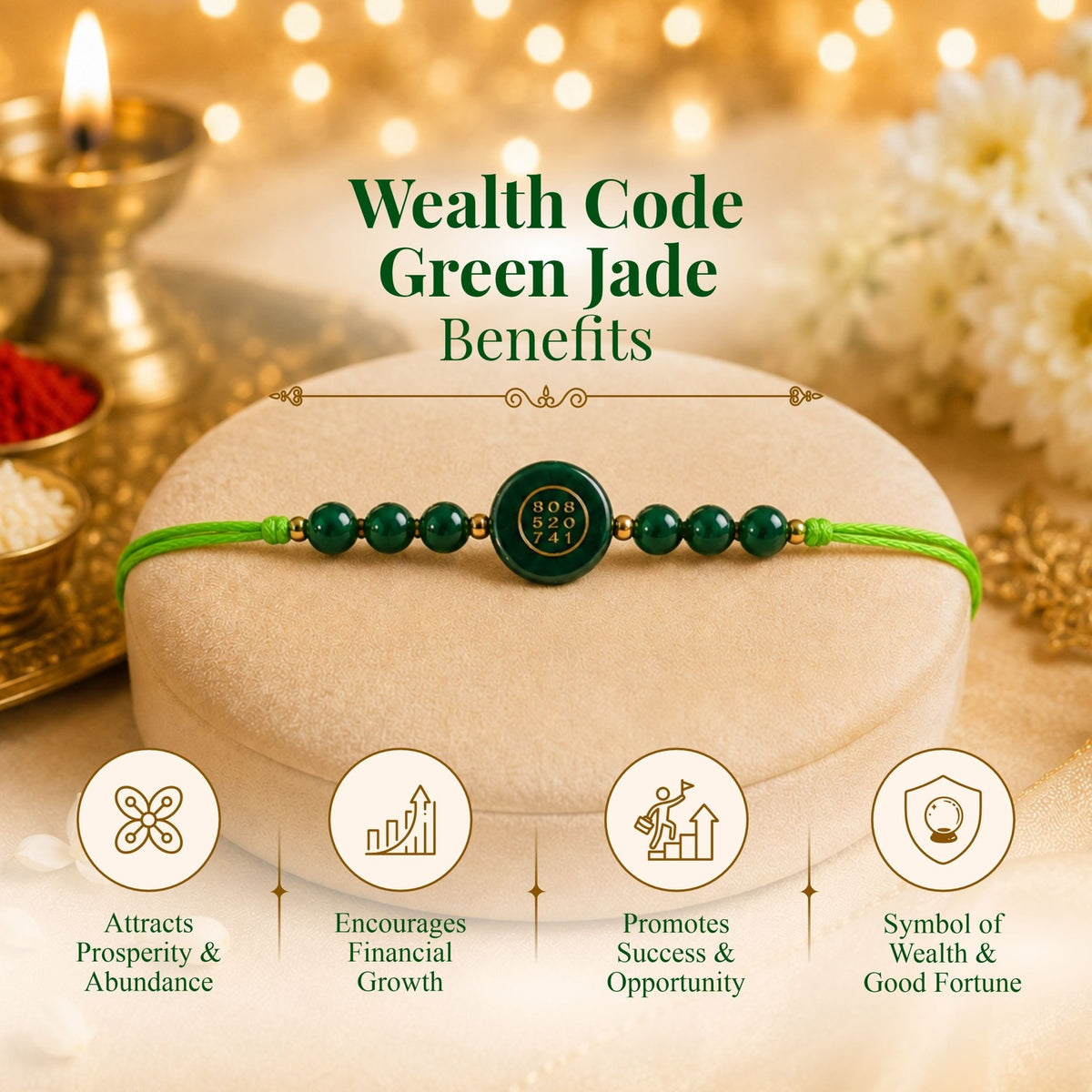 Wealth code green jade Rakhi - AstroGuruji