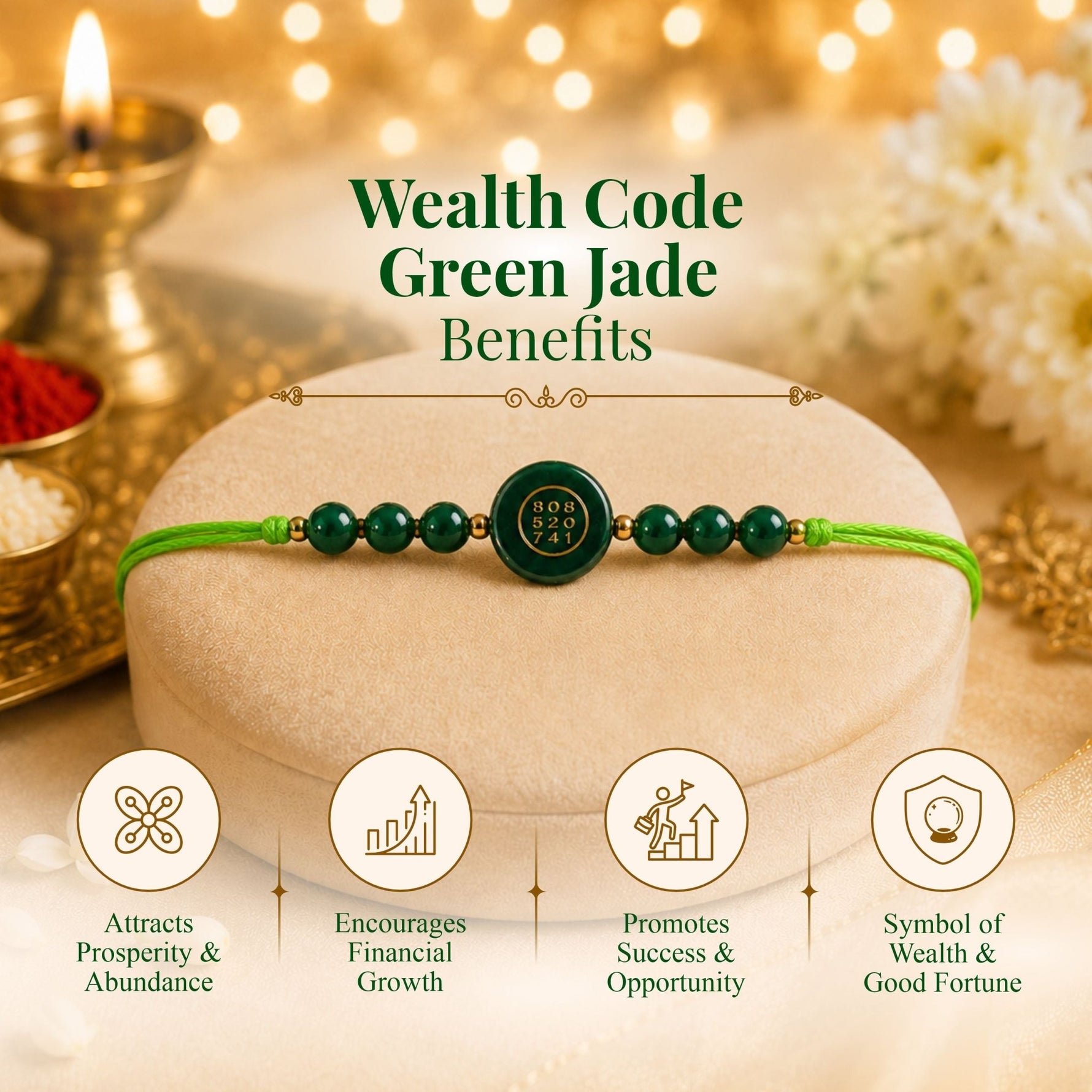 Wealth code green jade Rakhi - AstroGuruji
