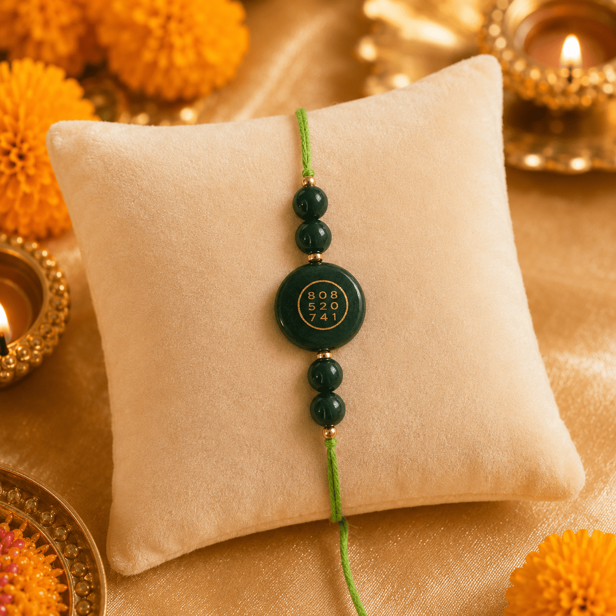 Wealth code green jade Rakhi - AstroGuruji