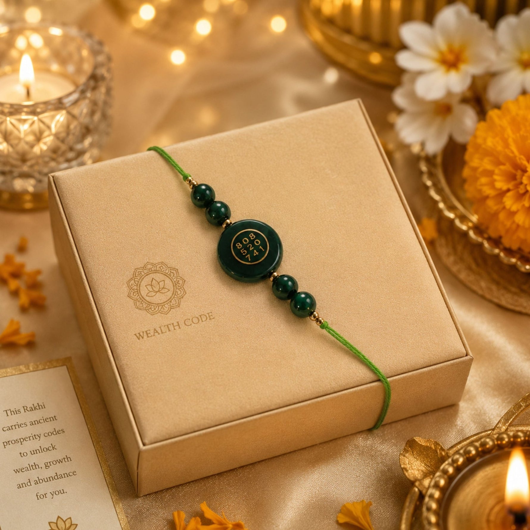 Wealth code green jade Rakhi - AstroGuruji